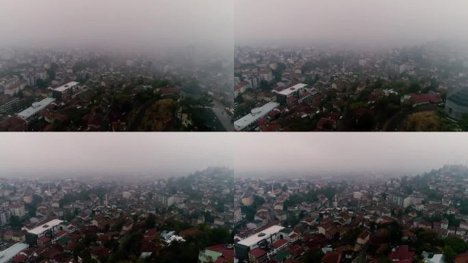 雾天城市的航拍视频