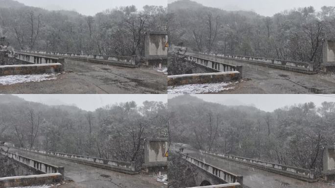 航拍山东昆嵛山无染寺景区的冬日飞雪