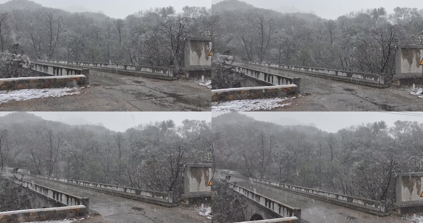 航拍山东昆嵛山无染寺景区的冬日飞雪