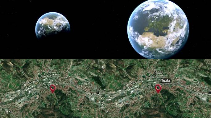 图兹拉城市地图从太空到地球缩放，波斯尼亚和黑塞哥维那