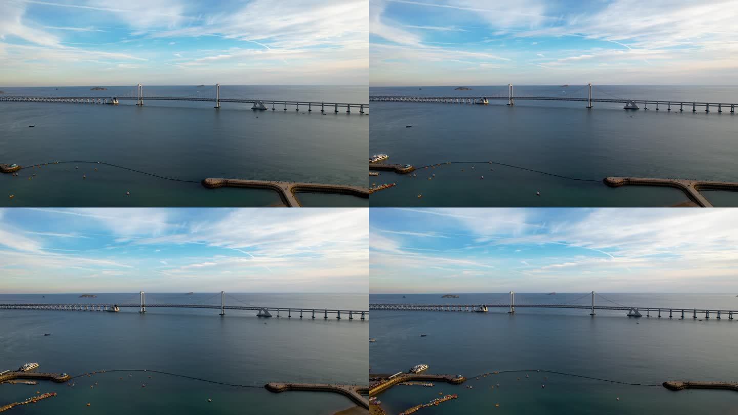 大连星海湾跨海大桥夕阳落日建筑风光航拍