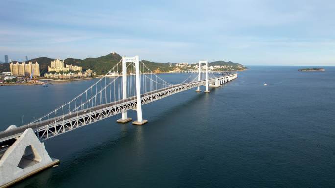 大连星海湾跨海大桥夕阳落日建筑风光航拍