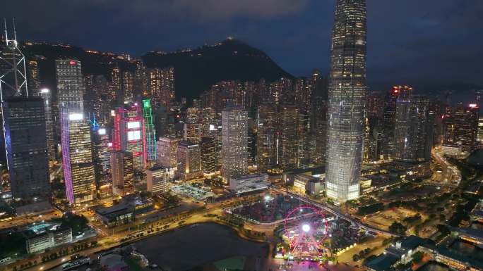 香港维多利亚港夜景航拍