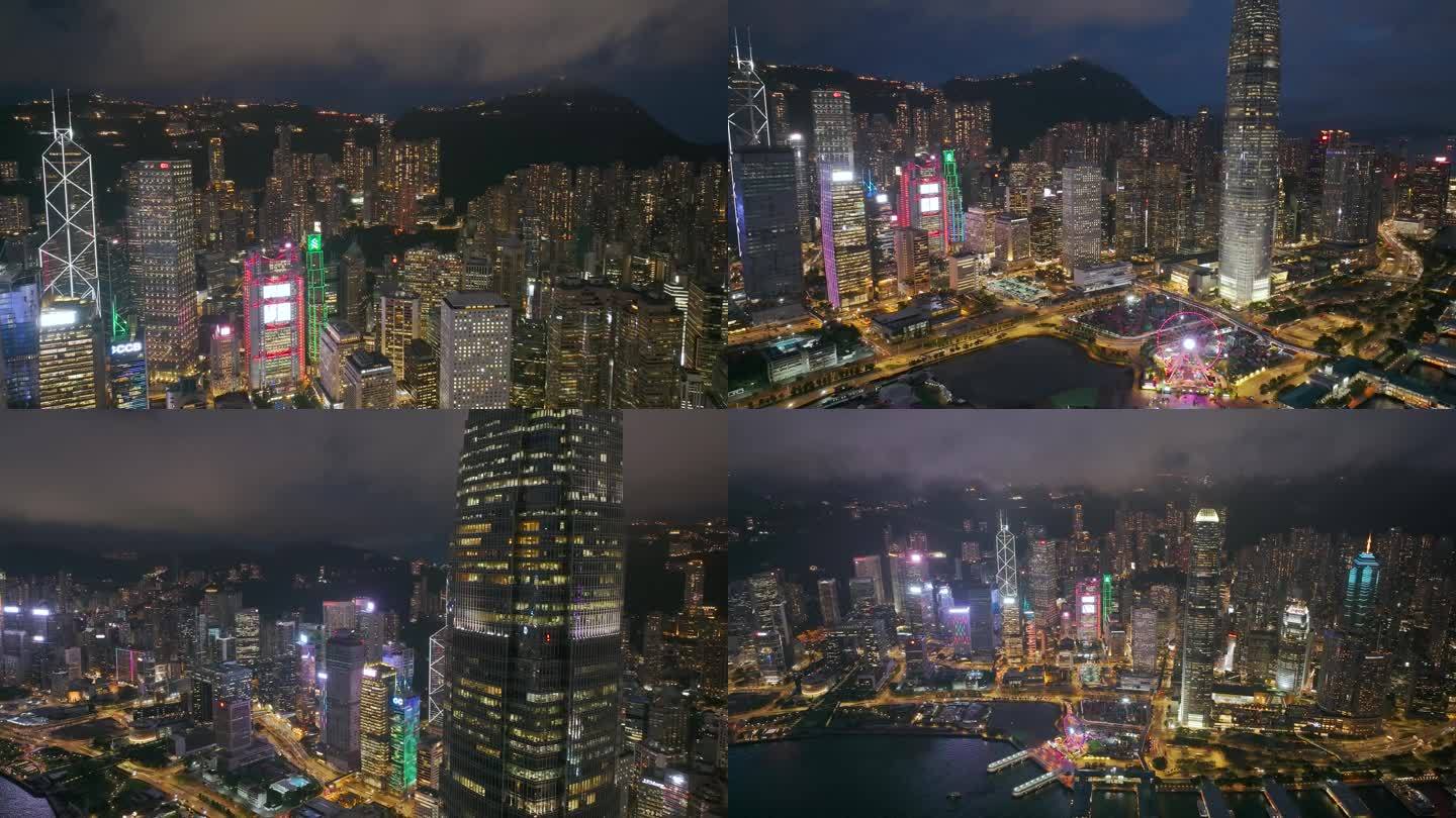 香港维多利亚港夜景航拍