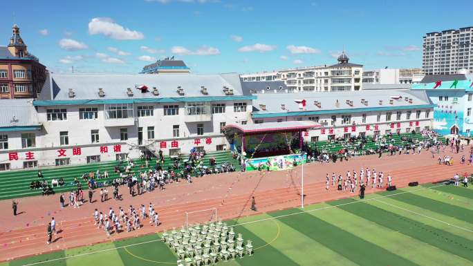 学校 运动会 航拍 校园 学生 操场