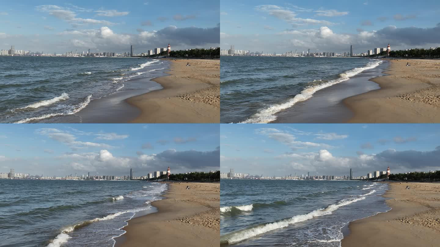 沿海城市沙滩航拍4k视频