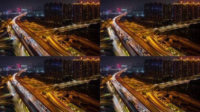 4K 广东 广州 夜景 车流 延时视频