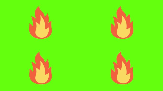 简单的火焰动画。火,火焰。里面是黄色的火焰，外面是橙色的。五个动画表情符号。Alpha通道，透明背景