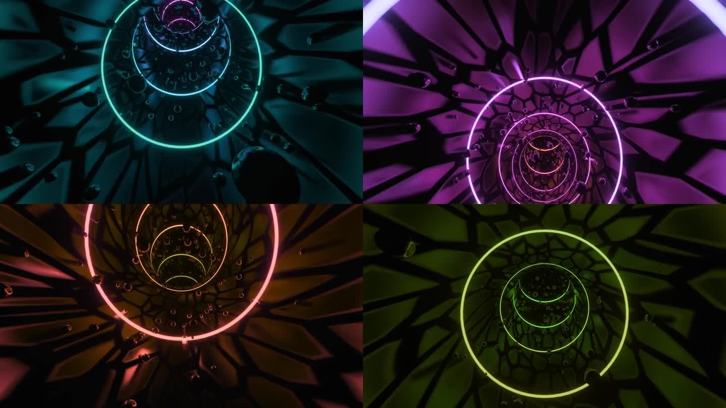 4K未来霓虹灯隧道循环动画。霓虹灯管。技术，VJ概念。未来的VJ循环运动图形的音乐视频，夜总会音乐会