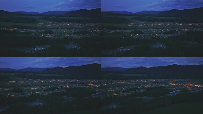 航拍夏季的新疆禾木村夜景