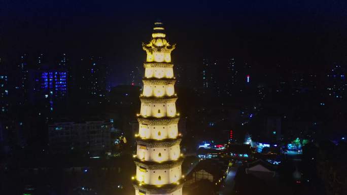 重庆合川文峰塔古街夜景航拍
