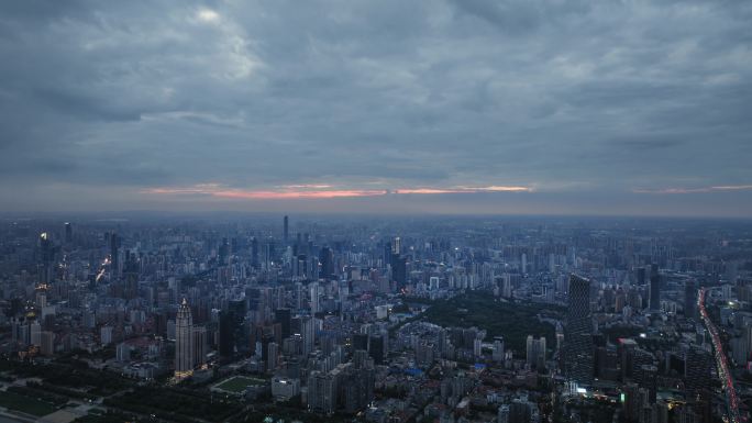 4k航拍武汉汉口云海日落及长江夜景延时