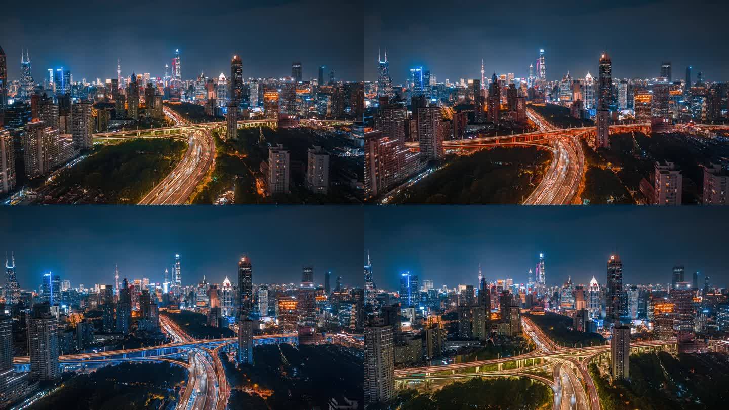 上海延安东路立交夜景航拍