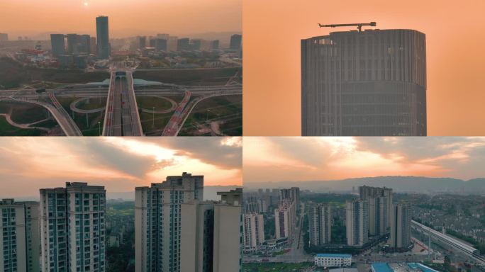 重庆空港新城 航拍 延时夕阳 日落 互通