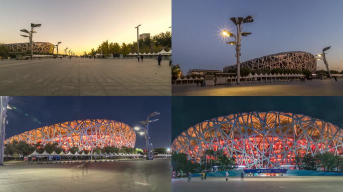 北京奥运鸟巢水立方大范围移动延时摄影