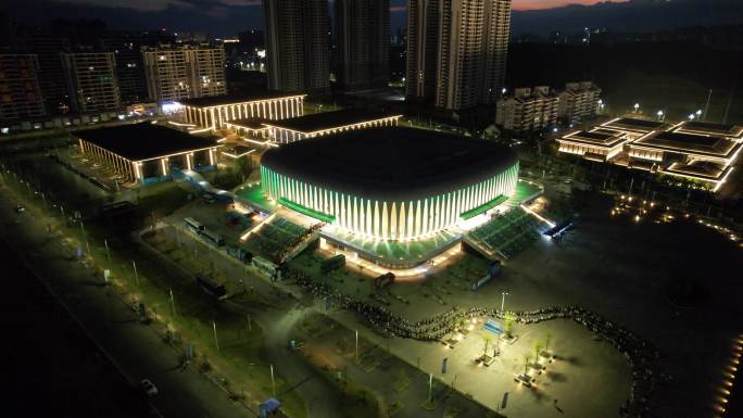 广西玉林博白新体育馆夜景航拍