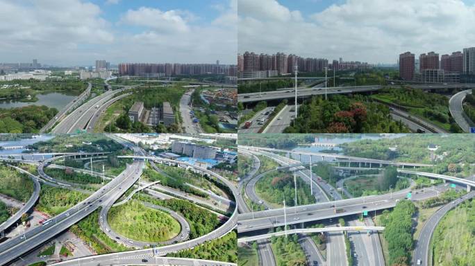 武汉三环与硚孝高速互通立交桥航拍综合