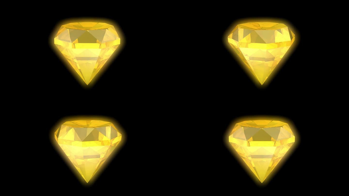黄色美丽的红宝石钻石在黑色的背景上旋转。宝石开采和珠宝。宝石,奖励。三维动画