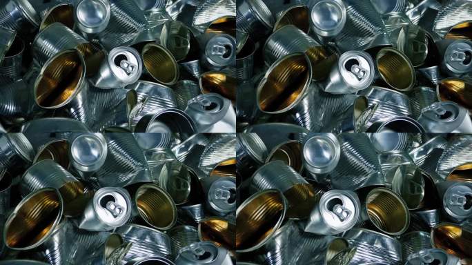 铝和锡罐堆回收概念