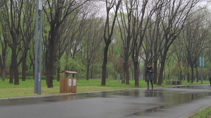 雨后公园行人经过