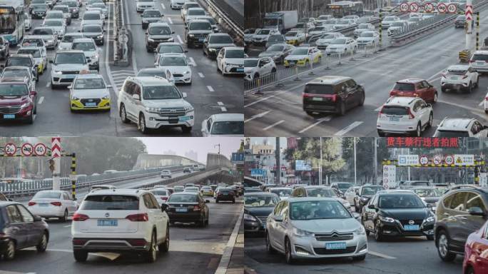 城市交通早高峰车流高架桥隧道