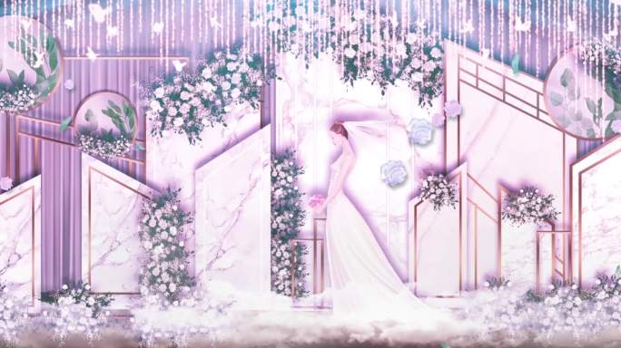 欧式 天使  宴会厅 粉色 舞台背景