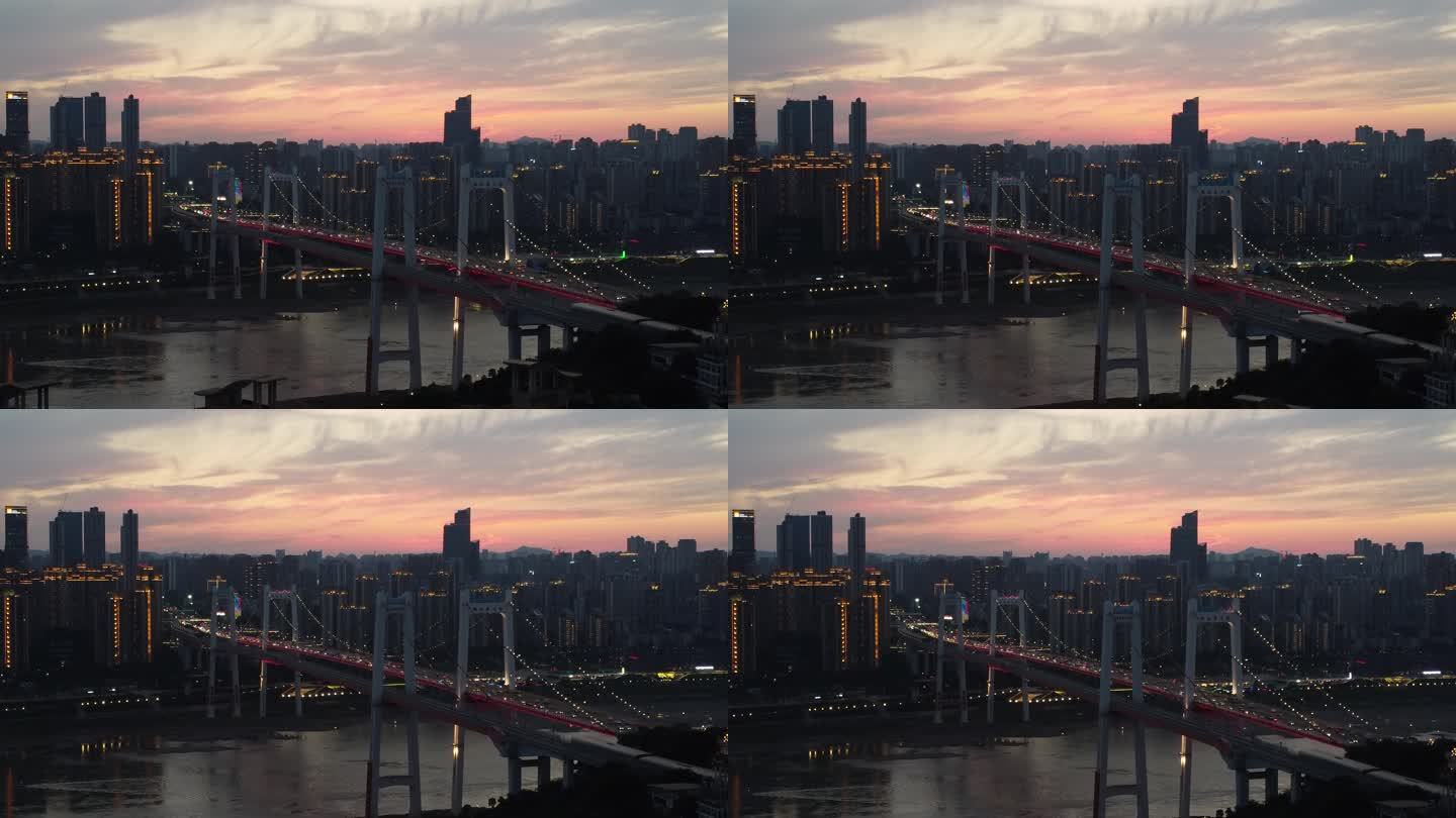 重庆鹅公岩大桥日落时夜景