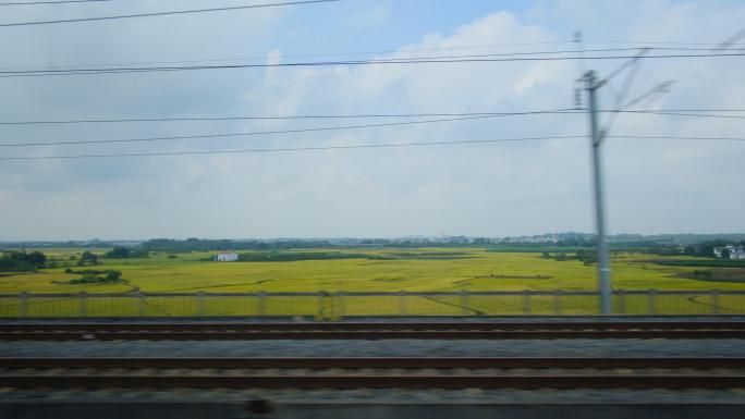 火车动车高铁车窗外风景田野田园风光空镜