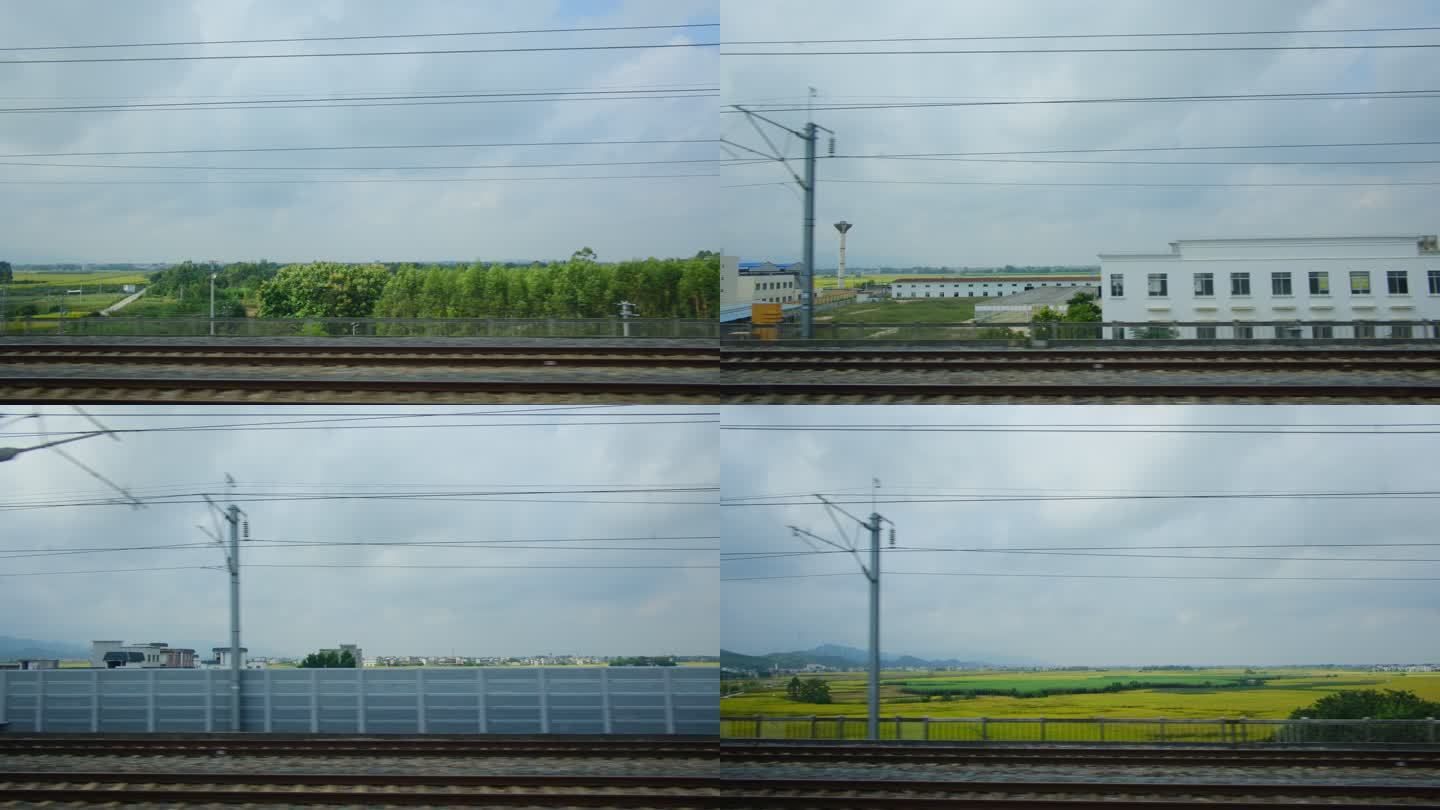 火车动车高铁车窗外风景田野田园风光空镜