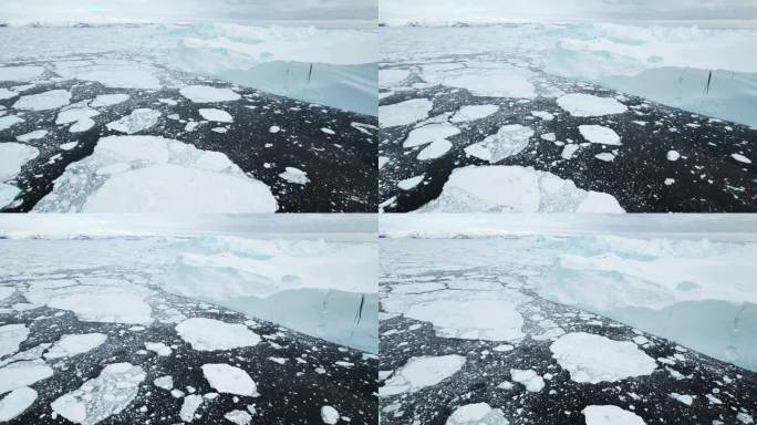 破碎的冰山漂浮在深海中，无人机拍摄