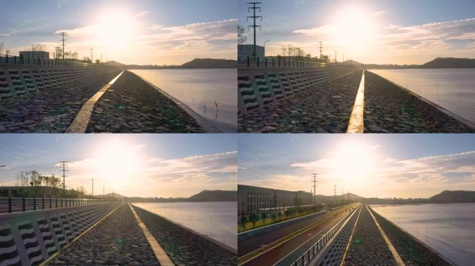 沙门滨港绿道  航拍 实拍视频  堤坝