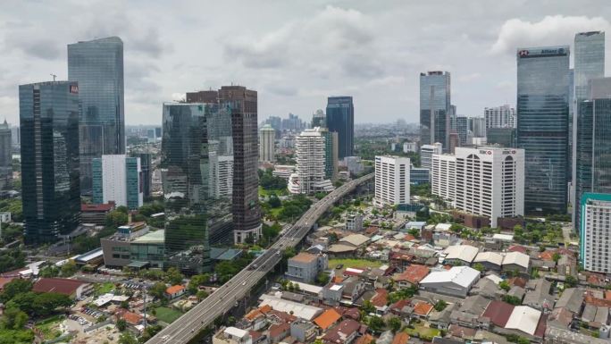 白天雅加达城市住宅区商业区交通街道航拍全景4k延时印尼