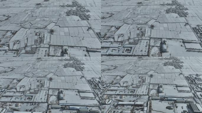 大雪覆盖中的村庄农田