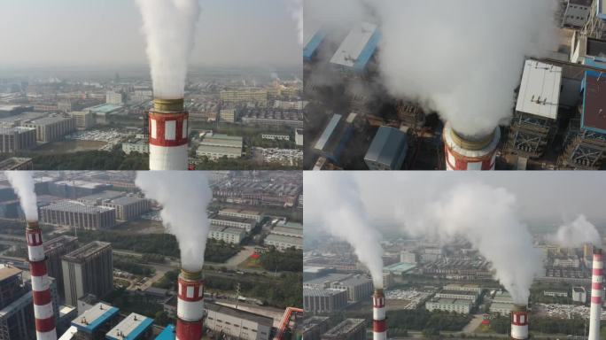 4K工业区热电厂大烟囱工业污染航拍