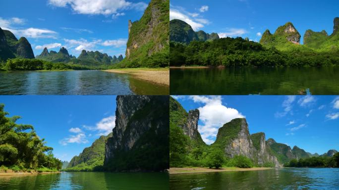 广西桂林山水漓江风景坐竹排游漓江两岸风光