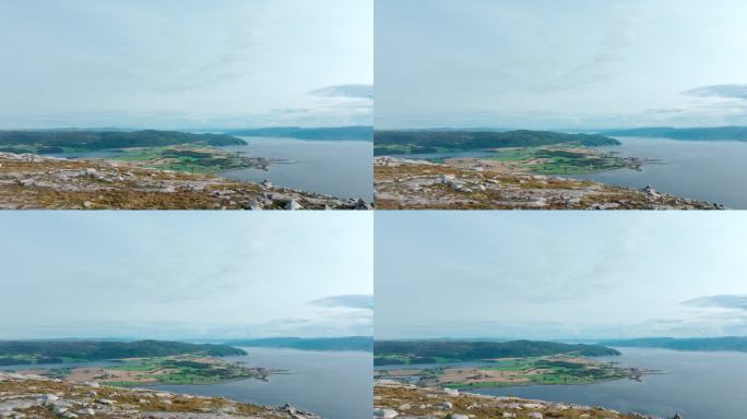宁静宁静的湖景在挪威的blastheia山-无人机飞行向前