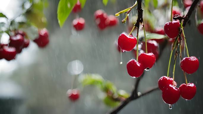 樱桃 解压 惬意 雨水水珠 谷雨 雨水