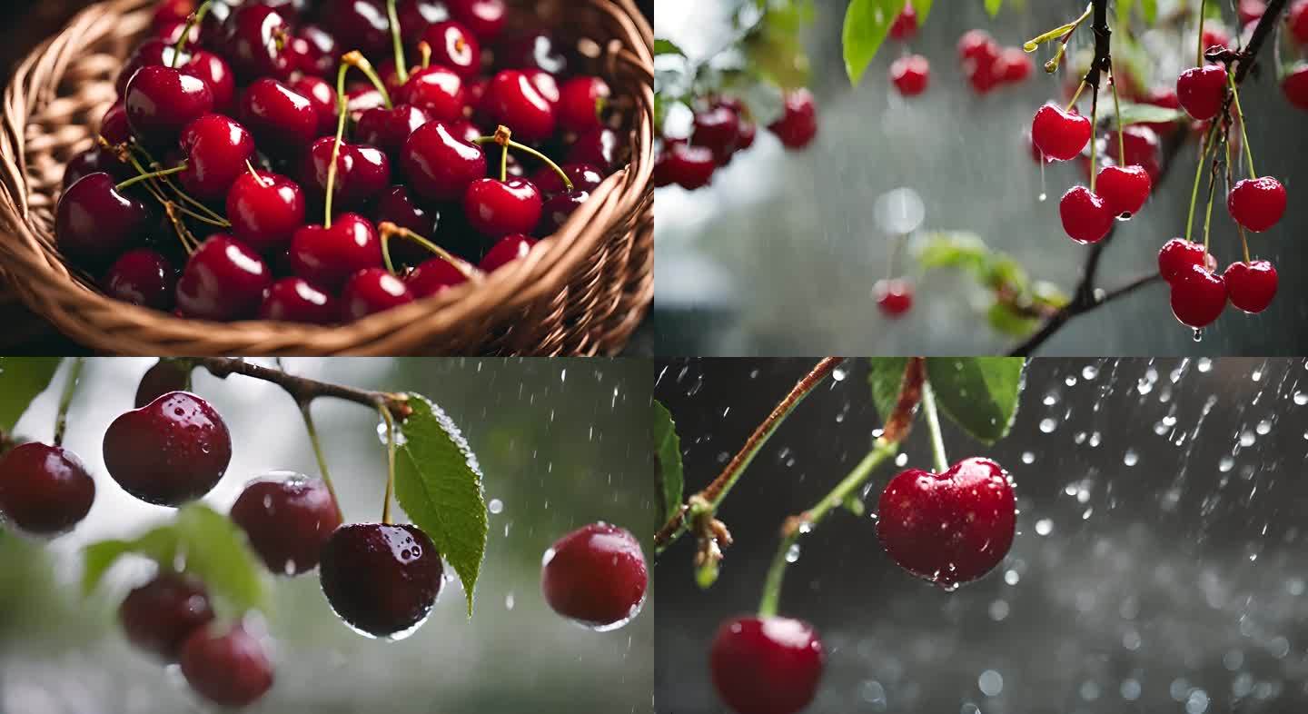 樱桃 解压 惬意 雨水水珠 谷雨 雨水