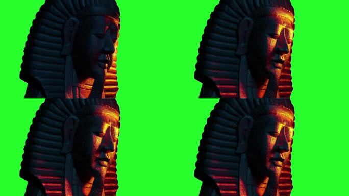 埃及国王雕像在绿光下闪闪发光