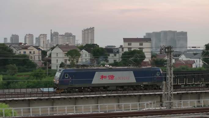 火车 和谐号 夕阳 铁路 货运列车 延时