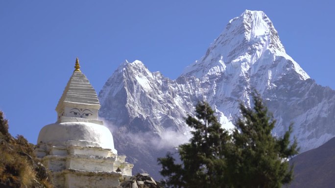 阿玛达布兰山，珠穆朗玛峰地区尼泊尔，佛塔，佛眼，景观，旅行4K