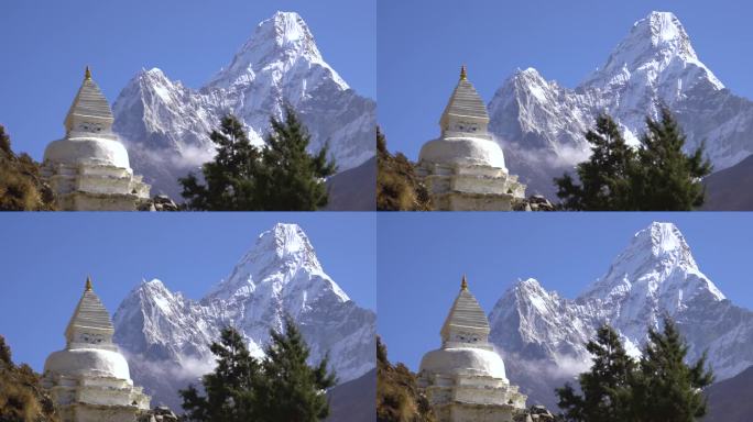 阿玛达布兰山，珠穆朗玛峰地区尼泊尔，佛塔，佛眼，景观，旅行4K