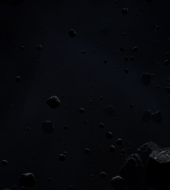 黑暗外太空的小行星场垂直宽倾斜拍摄