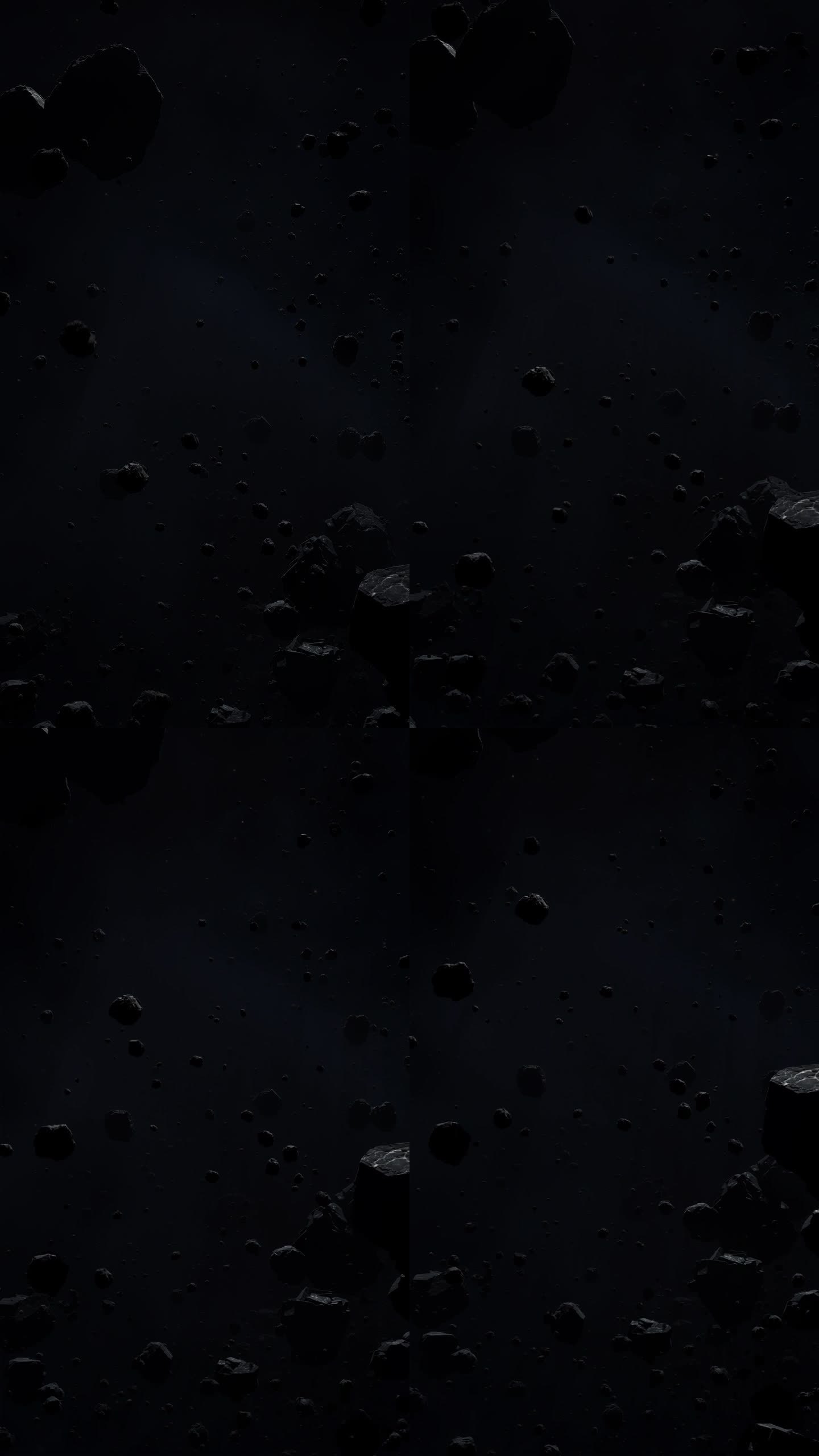 黑暗外太空的小行星场垂直宽倾斜拍摄