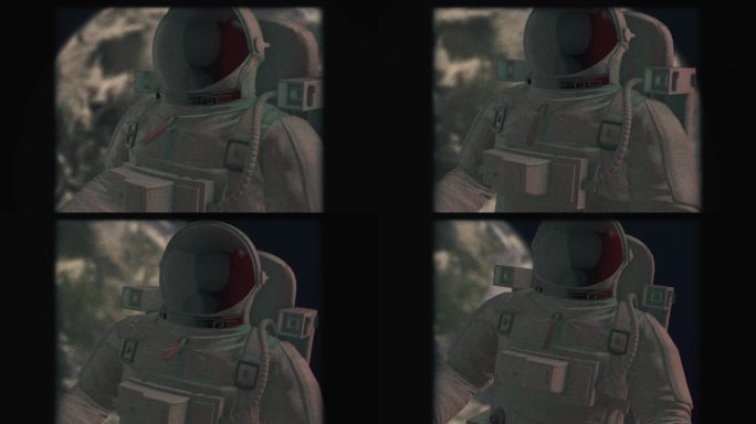 宇航员进入无限宇宙之旅的旧镜头。