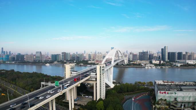 4k原素材-上海卢浦大桥航拍