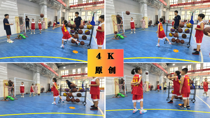 小学生打篮球训练传球