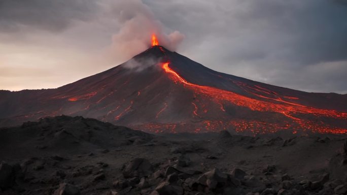 火山喷发爆发烟雾云雾