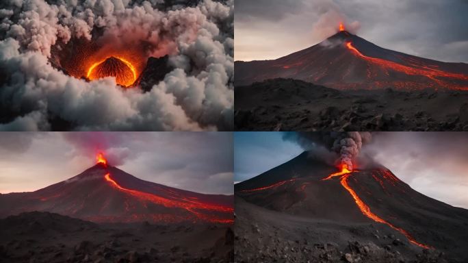 火山喷发爆发烟雾云雾