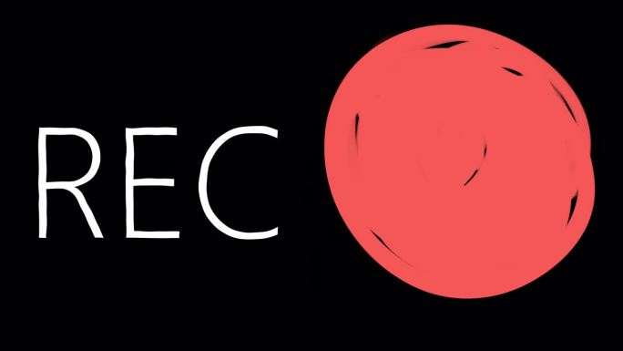 动画的REC图标与脉动的红色圆圈在黑屏上。